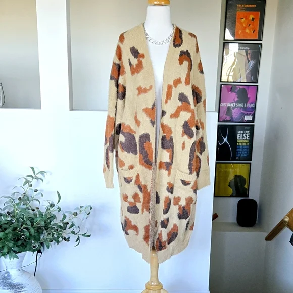🏷️FN She's Been Spotted Cardigan Longline Pockets Animal Print XL - Picture 14 of 15